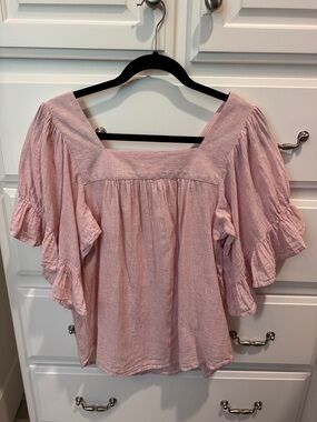 beachlunchlounge Pink Square-Neck Linen Blouse